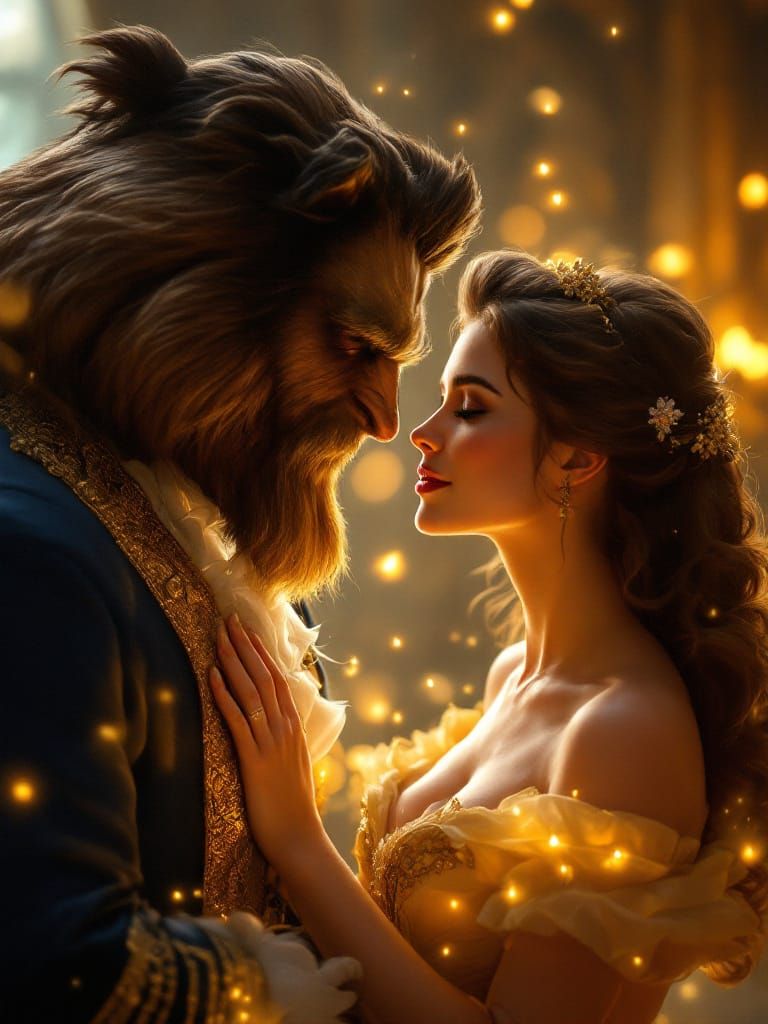 Belle and Beast Portrait in Stately Ballroom