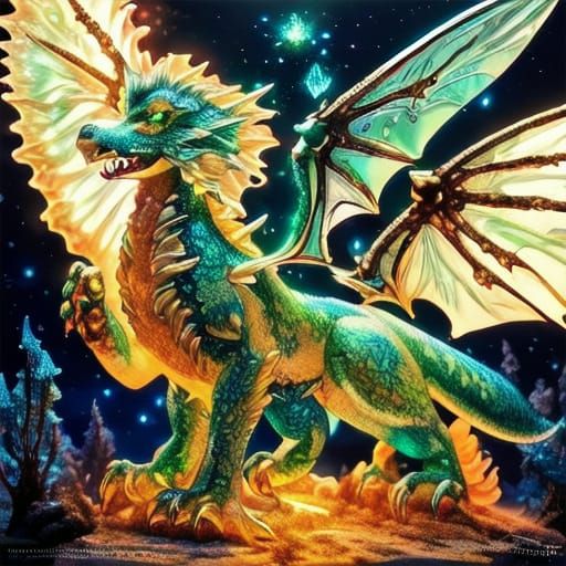 Aquamarine Dragon in Galaxy, Vibrant Digital Art