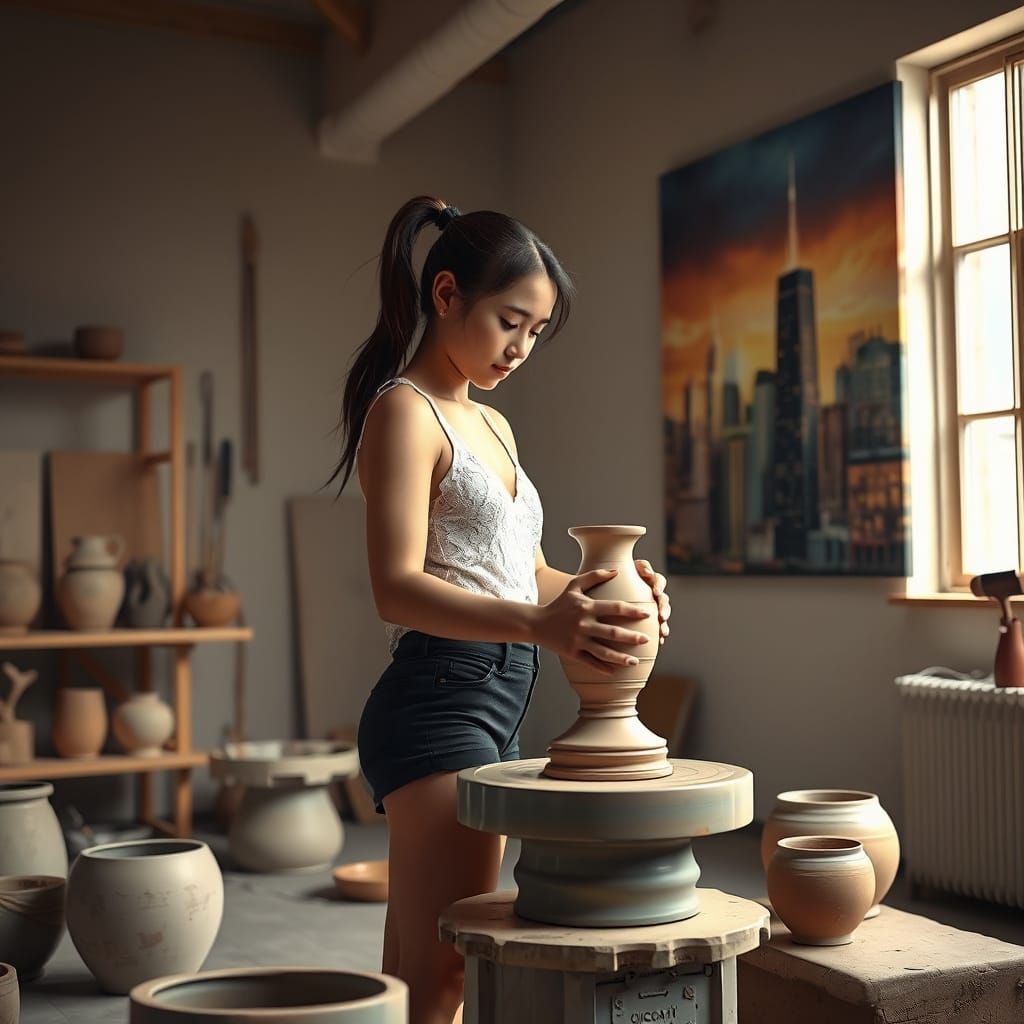 A Potter's Serene Studio Moment in Unreal Engine 3D