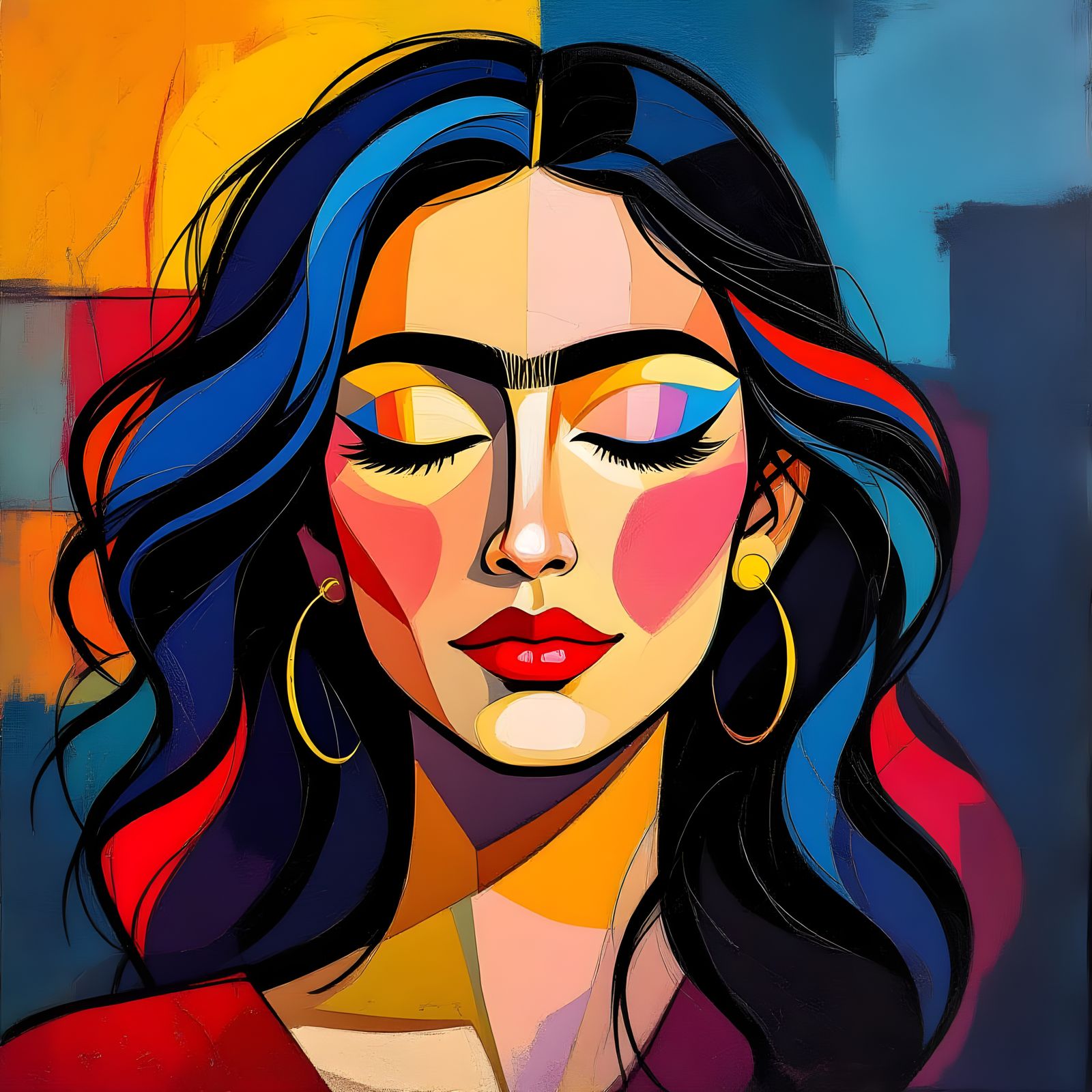 Dreamy Woman's Face in Impasto Style