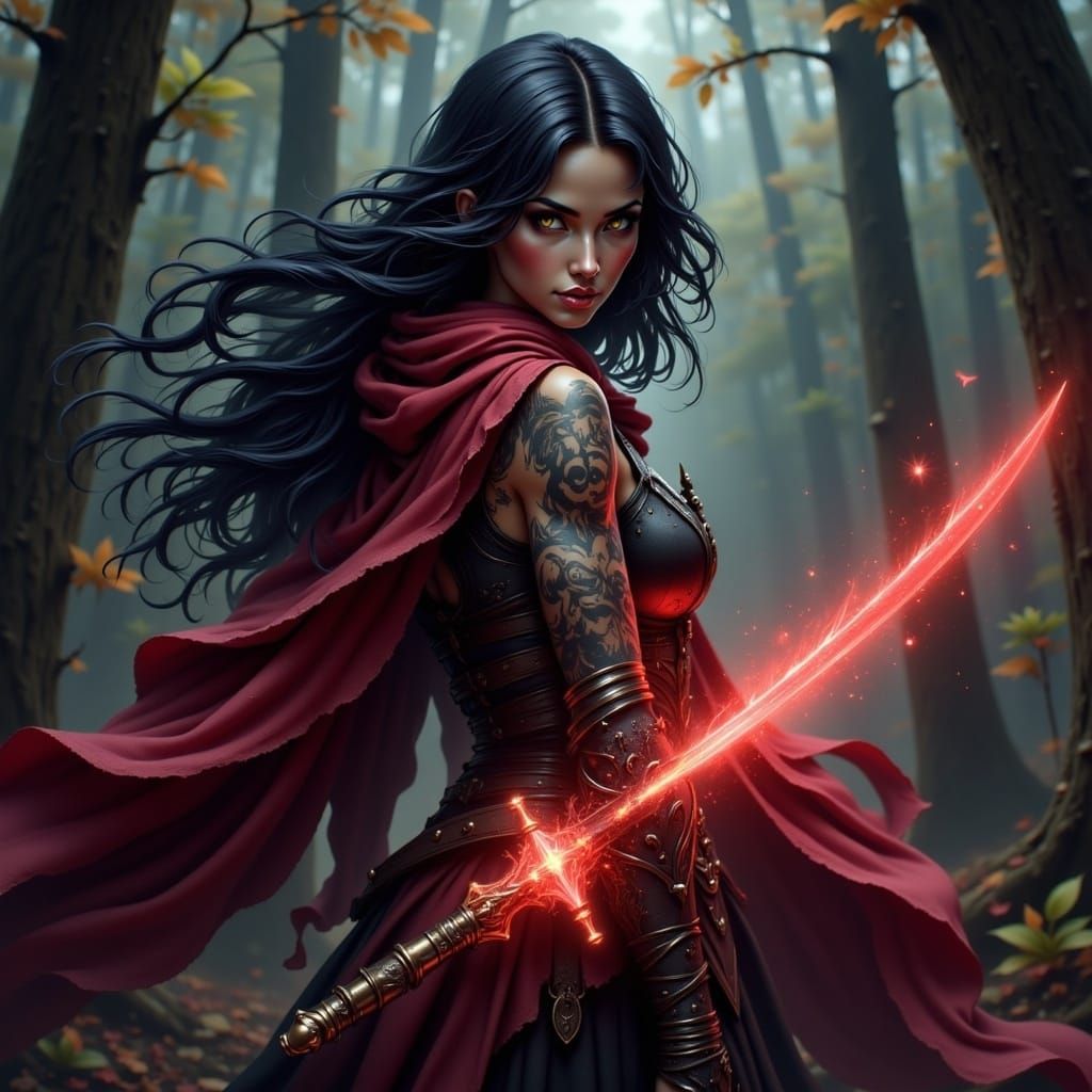 Mystical Forest Warrior with Enchanted Sword