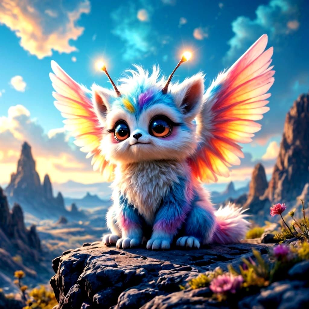 Fluffy Alien Creature Overlooking Alien Landscape