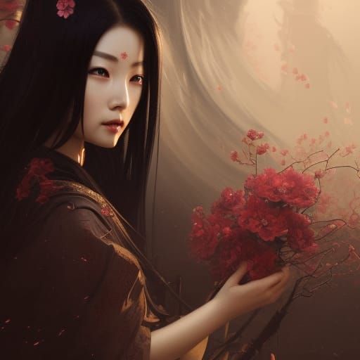 Chinese Woman in Traditional Dress: Dark Fantasy Art