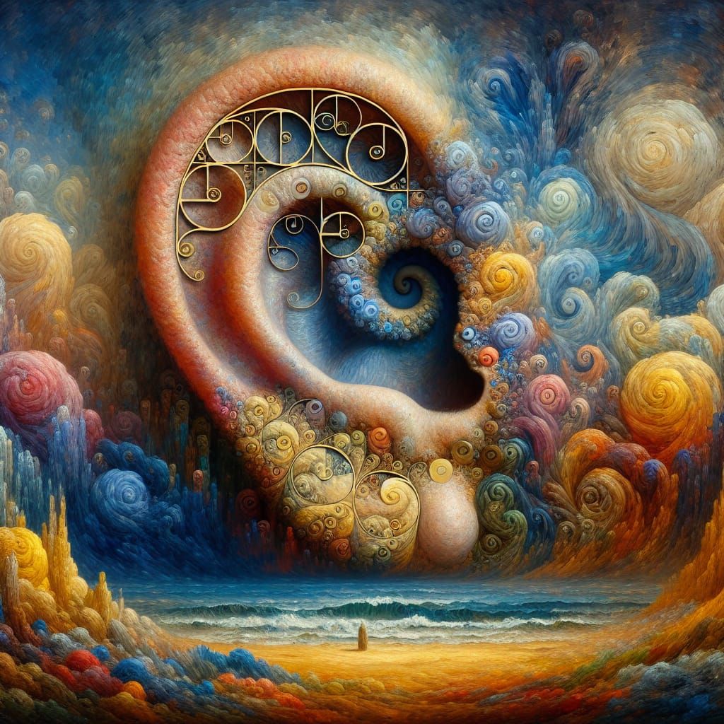 Fibonacci Sequence Ear in Post-Impressionist Style