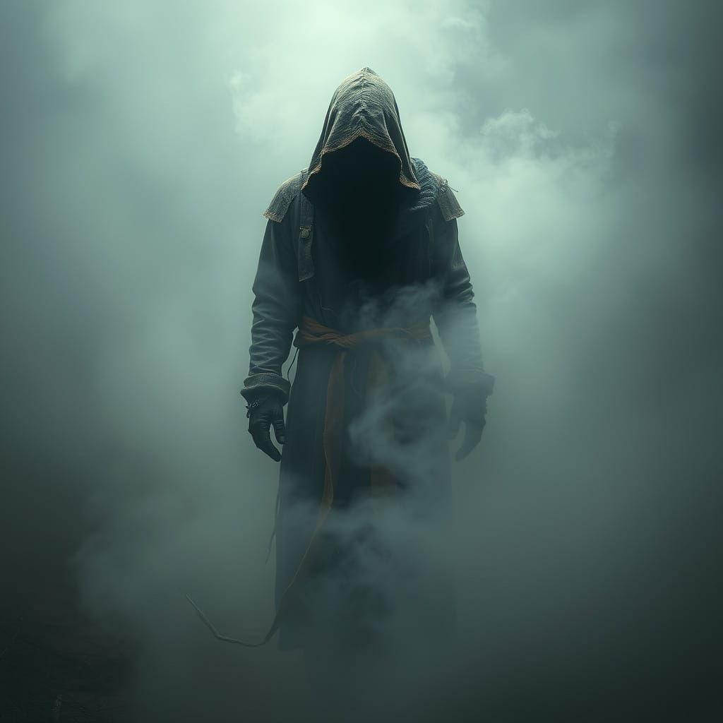 Mysterious Figure Shrouded in Ethereal Mist