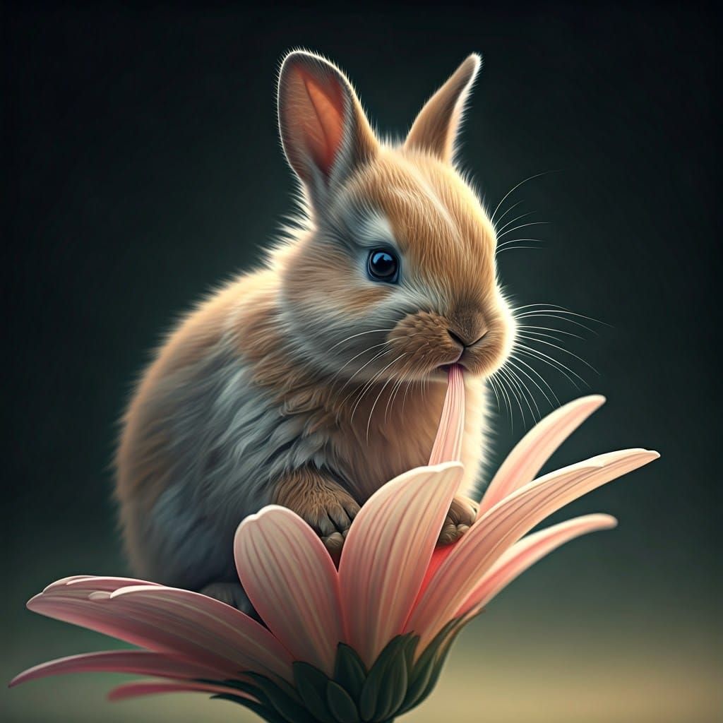 Whimsical Coin-Sized Bunny Nibbles Petal Delicately