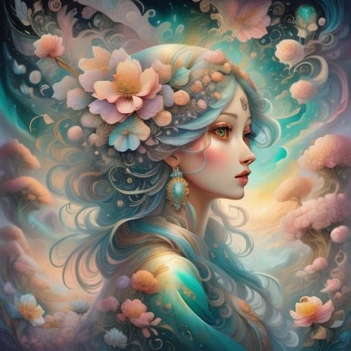 Blossom Bird Tree in Digital Watercolor Style