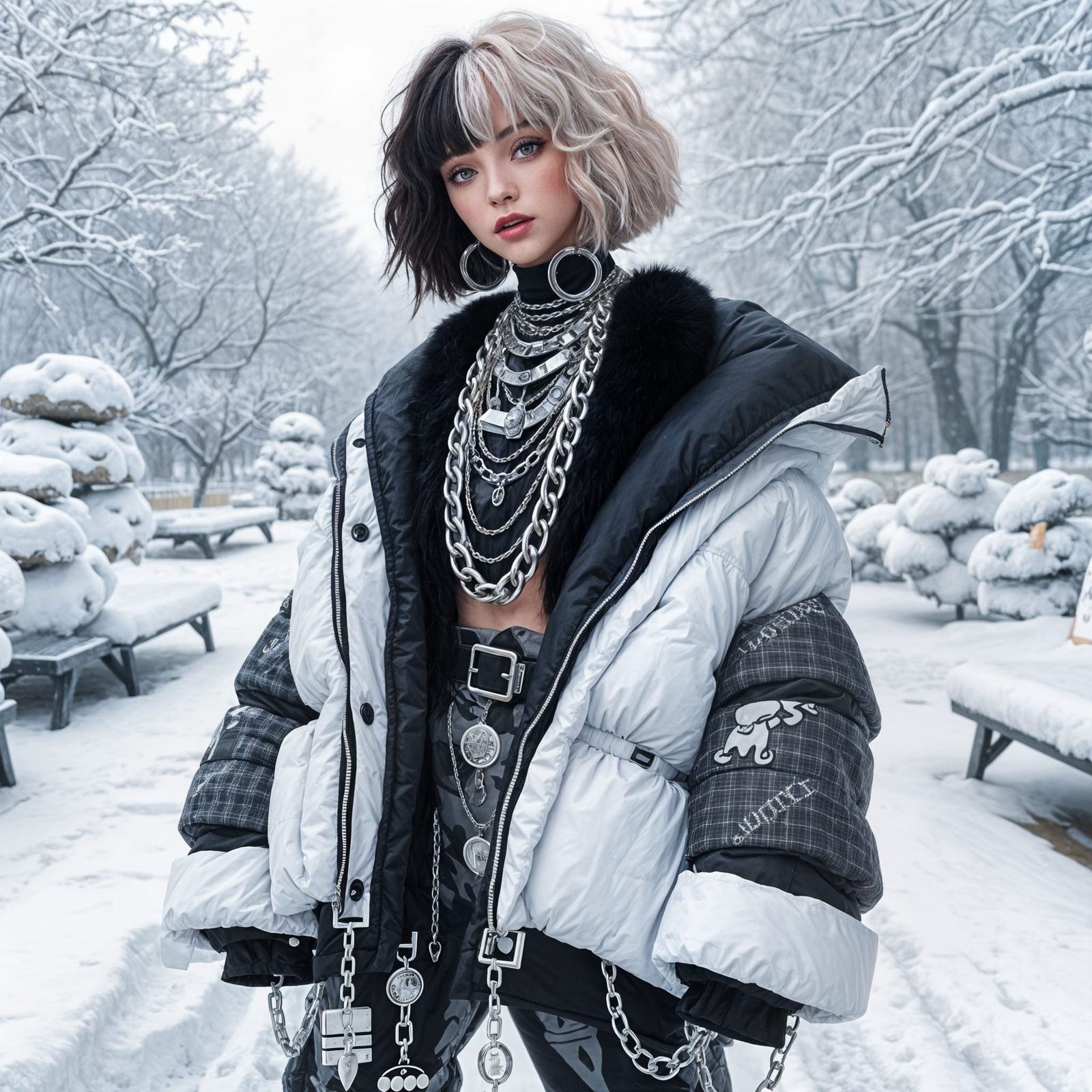 E-Girl Walks Through Winter Wonderland Park