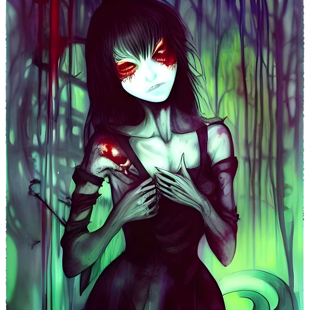 Creepy Undead Zombie Woman in Anime Style
