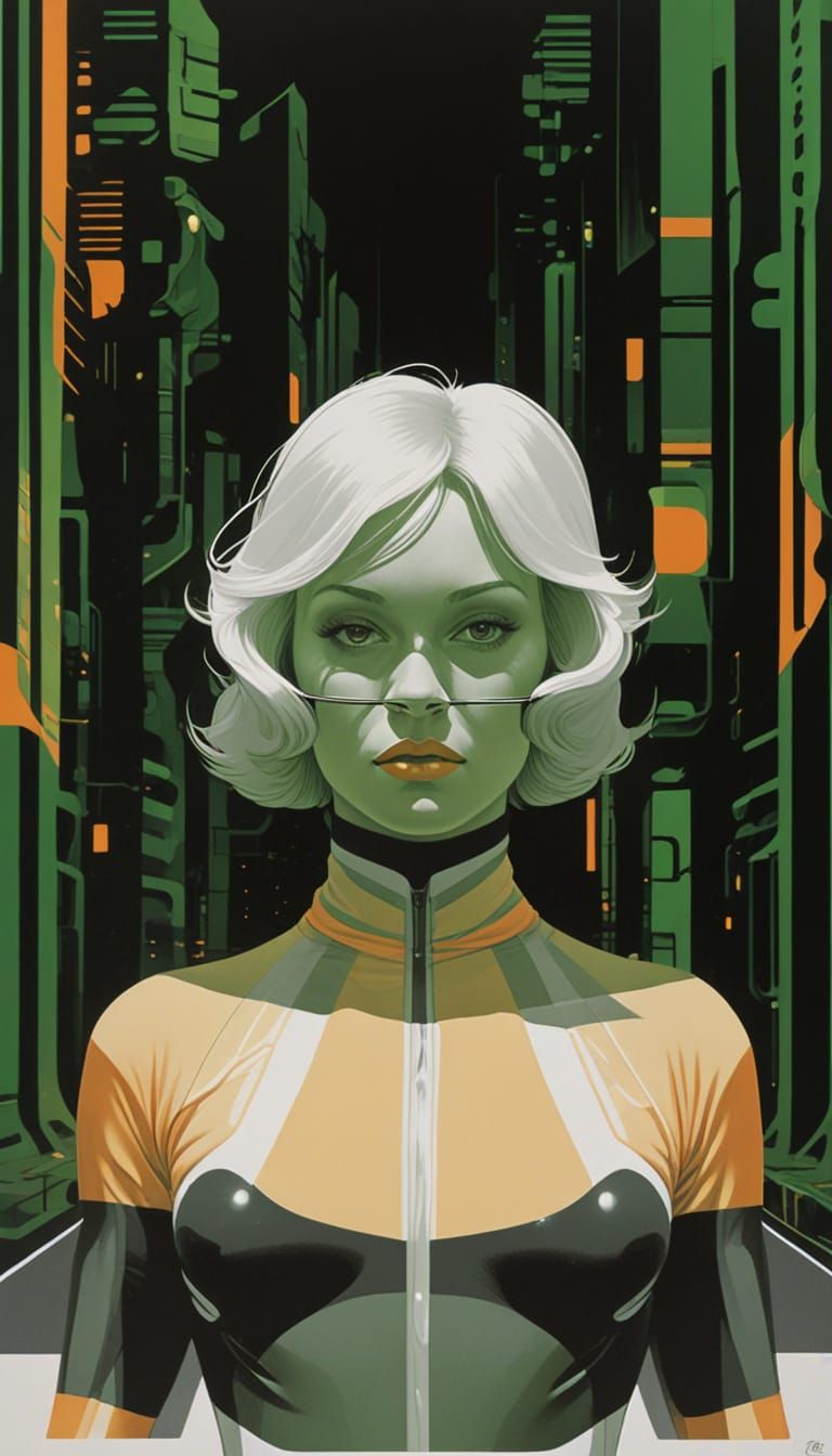 Retro-Futuristic Woman in Catsuit as Op Art