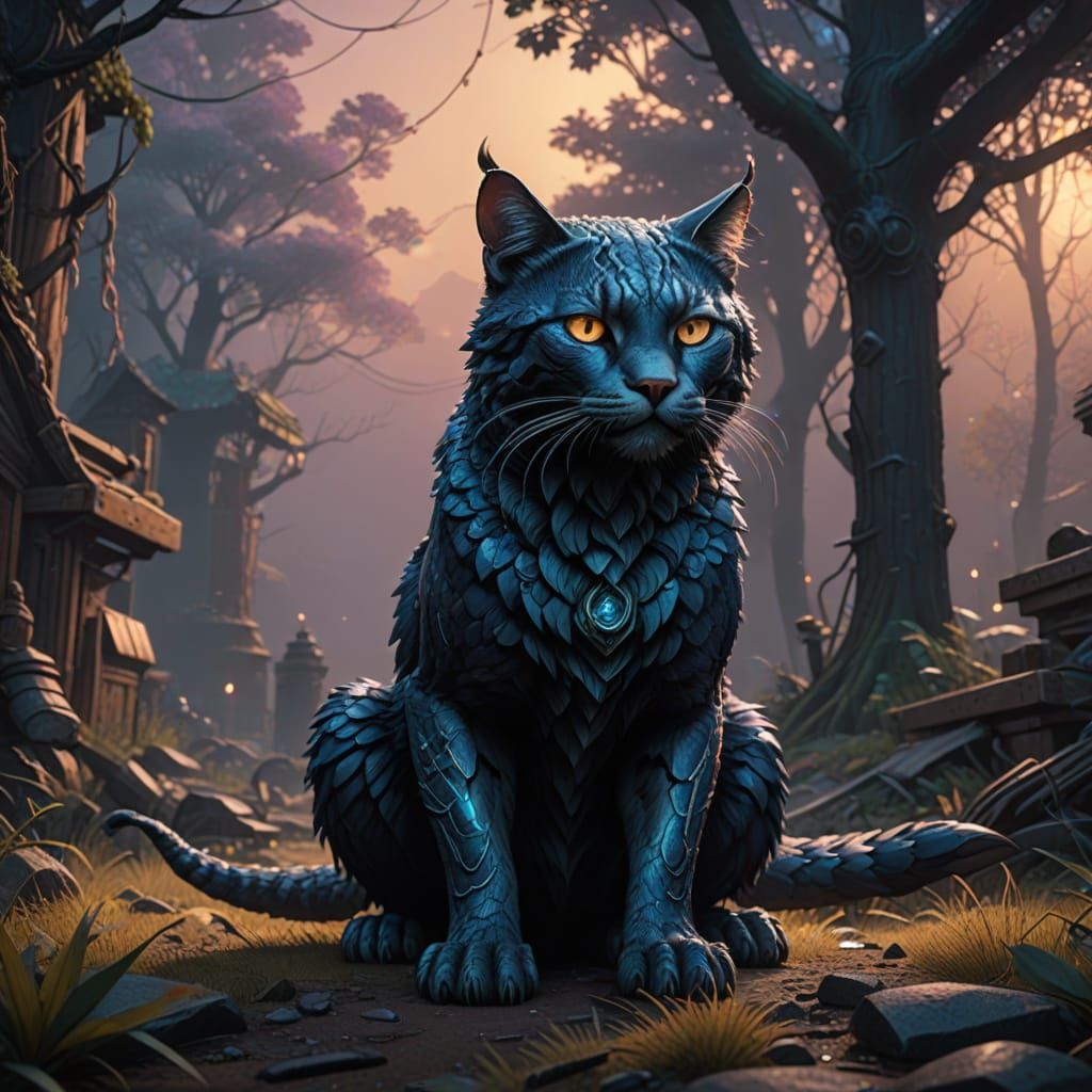 Surreal Feline Hybrid Entwined in Dreamlike Environment