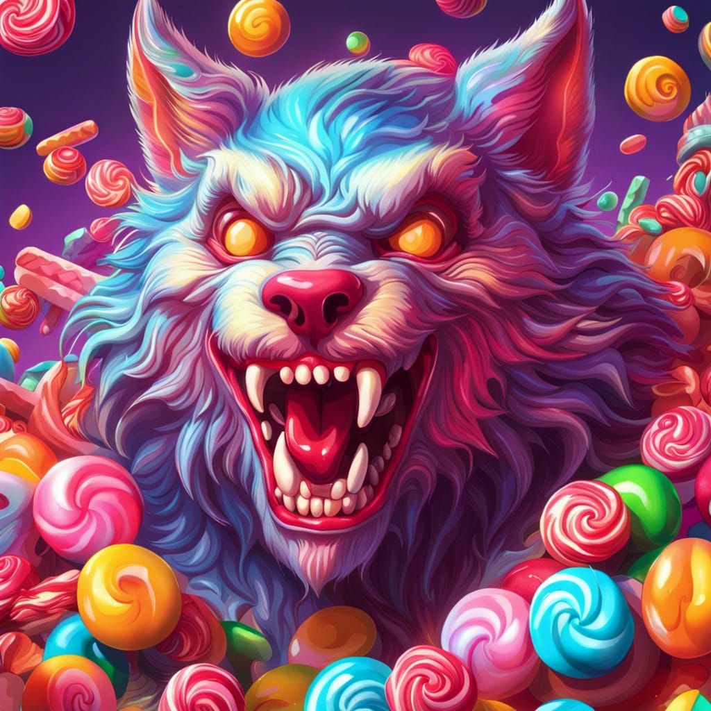 Whimsical Werewolf in Candyland Art Style