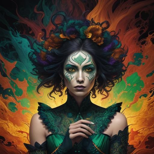 Mysterious Woman in a Kaleidoscopic Splash Art