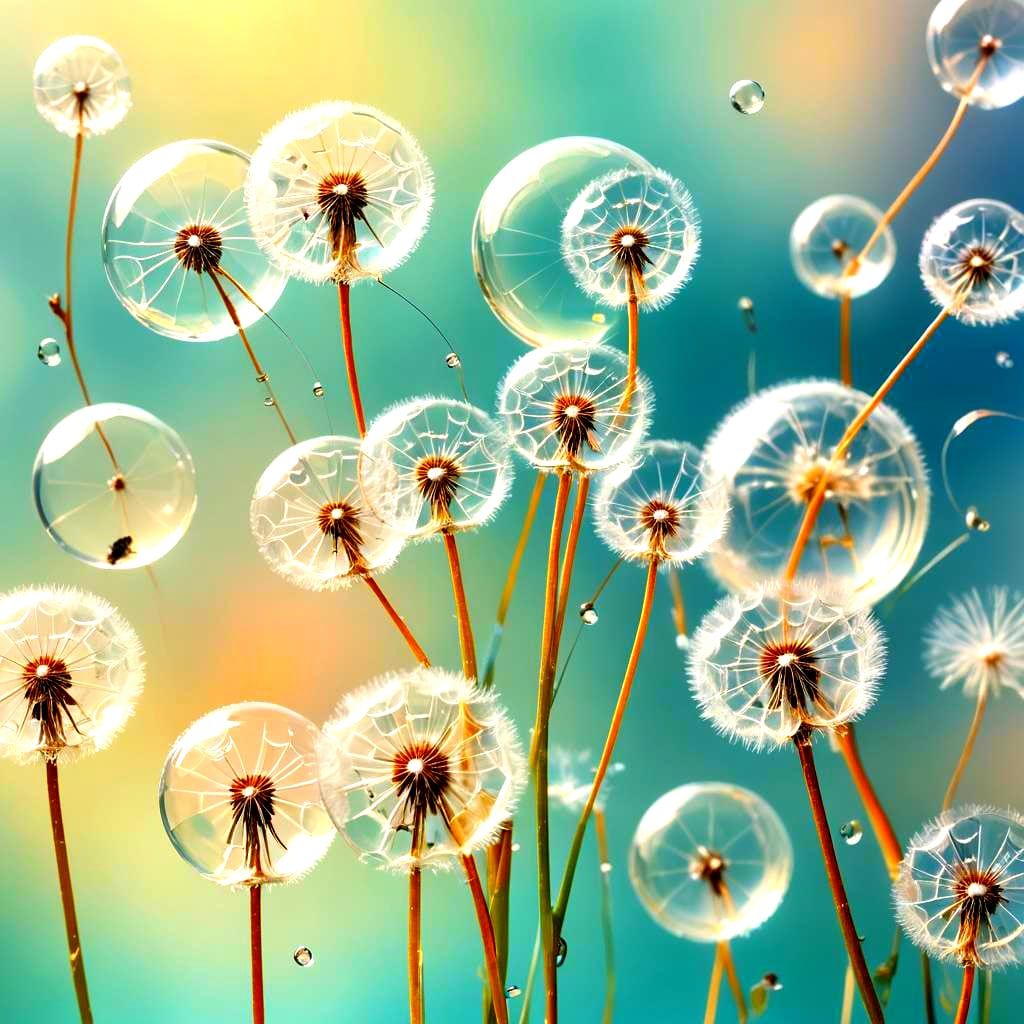 Dandelion Seeds Encapsulated in Glass Bubbles