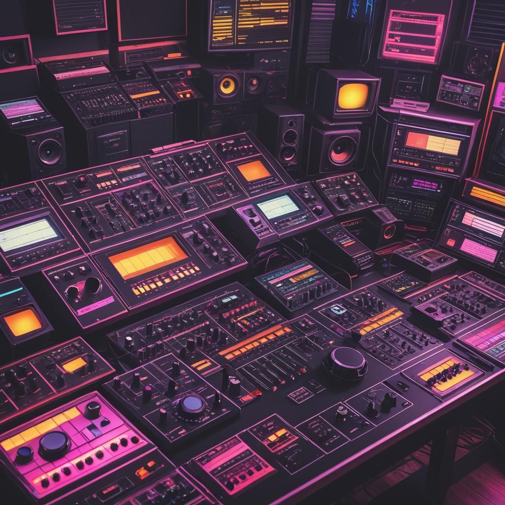Synthwave Music Studio with Neon Lighting