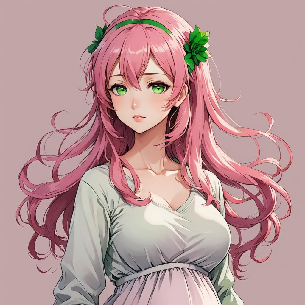 Anime Style Pregnant Girl with Pink Hair
