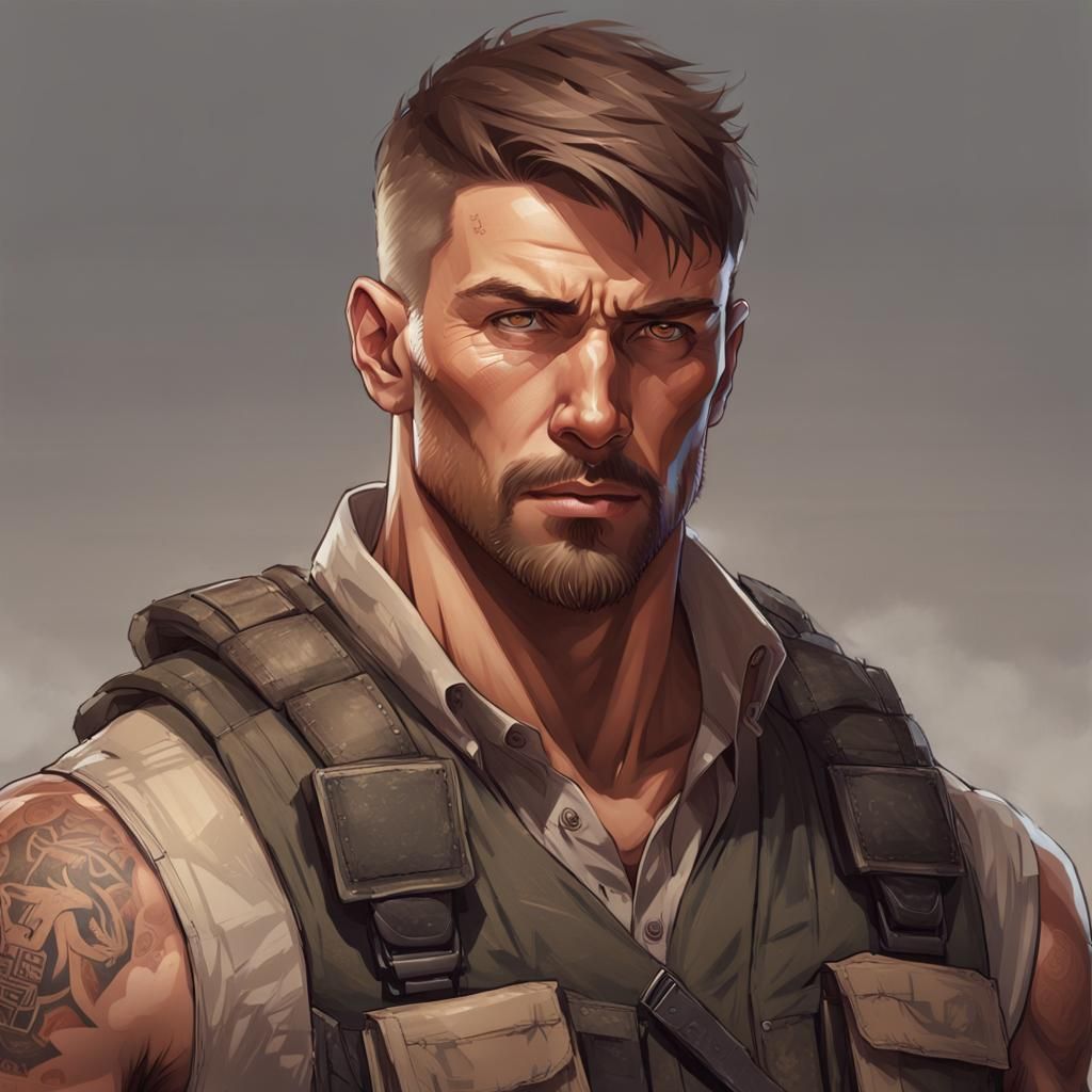 Detailed Portrait of a Young Man with Tattoos