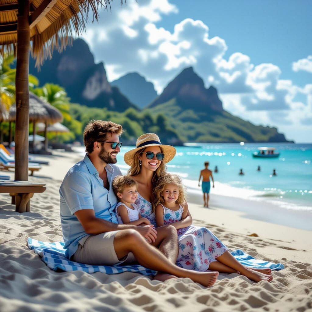 Whimsical Family Vacation Scene, Hyperrealistic HDR