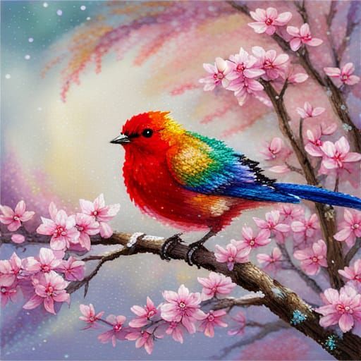 Colorful Embroidered Bird in Anime Style