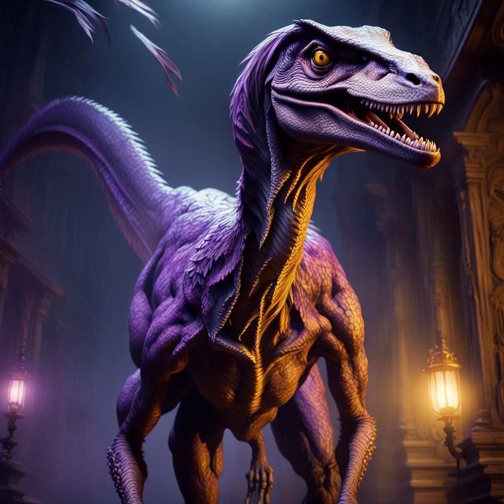 Ghostly Velociraptor in Dark Fantasy Style