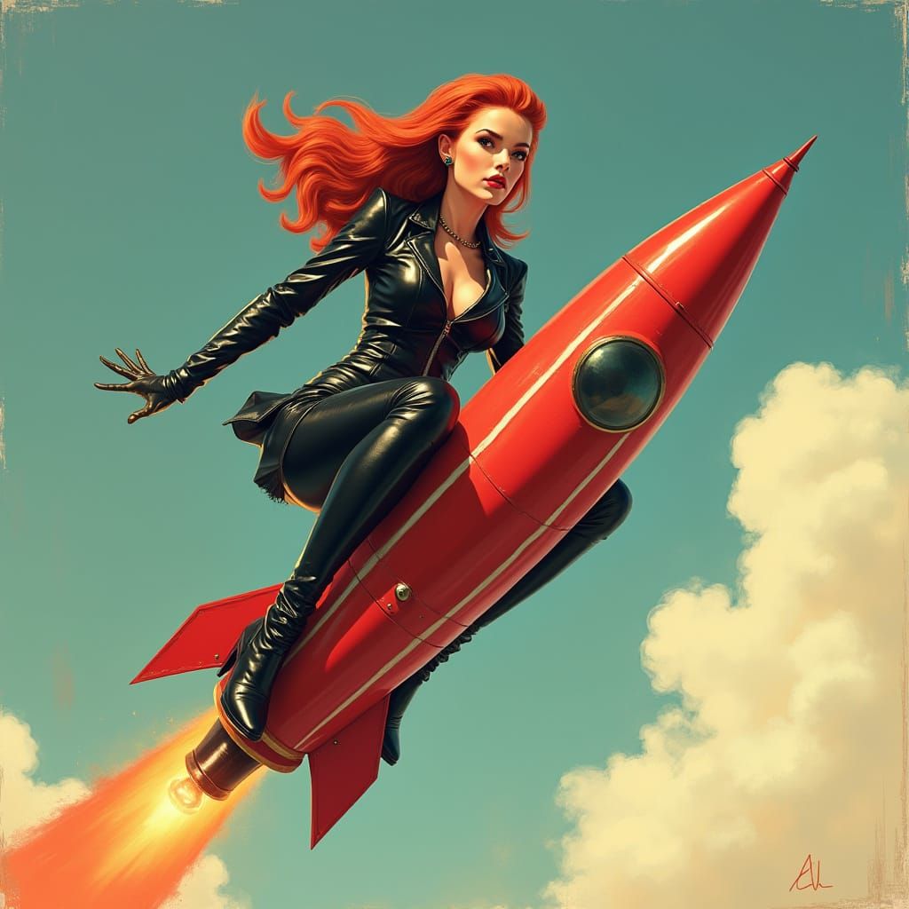 Sultry 1960s Pin-Up Girl Blasts Off in Rocket