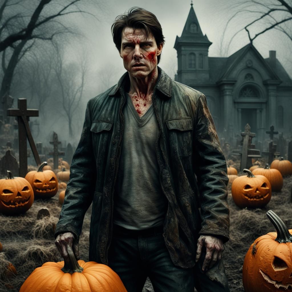 Tom Cruise Zombie Pumpkin Monster in Graveyard