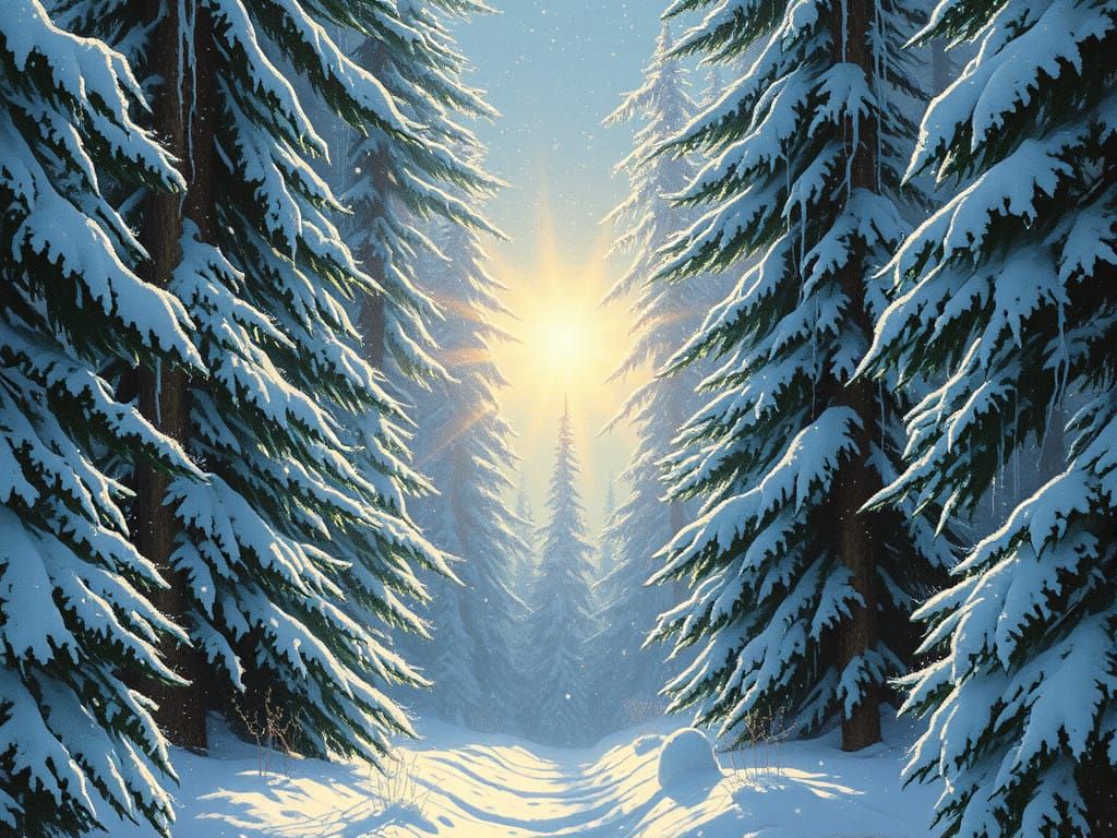 Winter Wonderland Forest Scene in 80s Fantasy Style