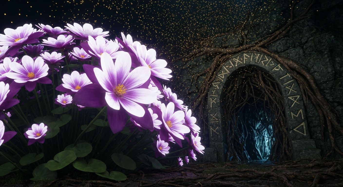 Luminescent Moonflowers in Mysterious Archway 3D Render