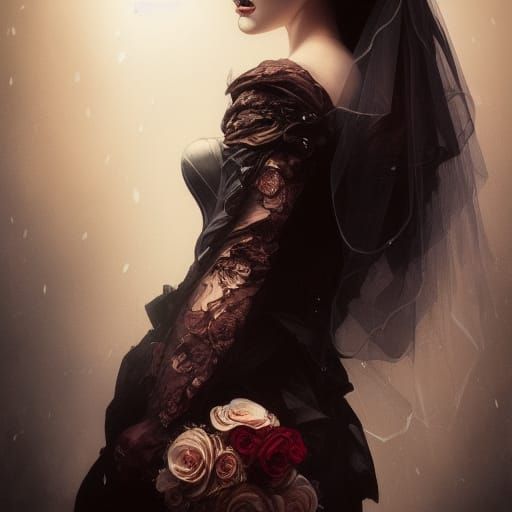 Gothic Bride Portrait with Roses and Veil