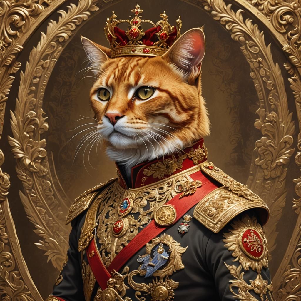 Regal Golden Cat in Ornate Military Uniform