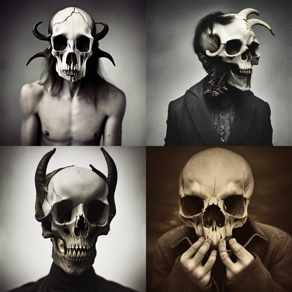 Victorian Demon Portrait with Animal Skull