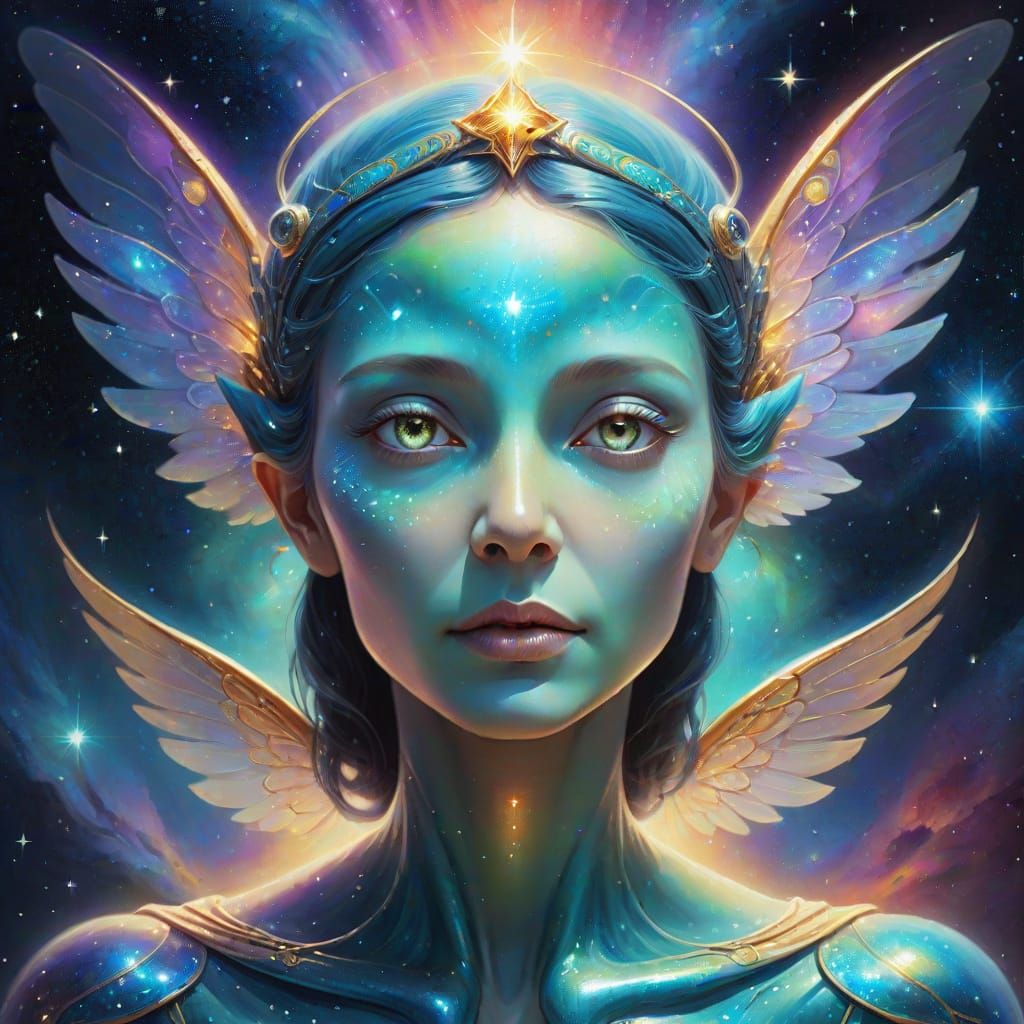 Alien Goddess Portrait in Surrealist Oil Painting