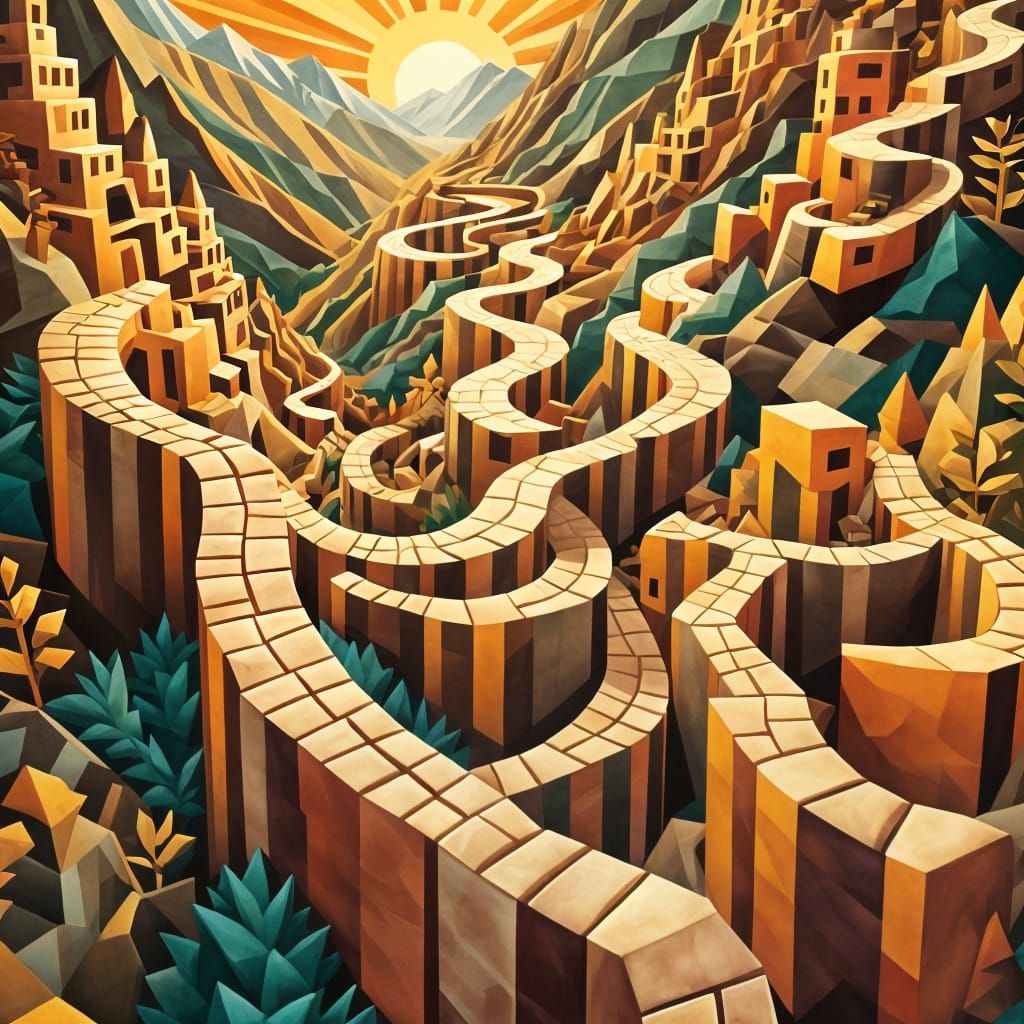 Surreal Landscape of Radiant Spiral in Earth Tones as M.C. E...