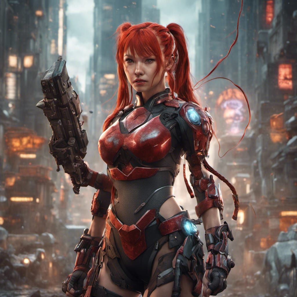 Asian Superhero and Android Companion in Detailed Painting