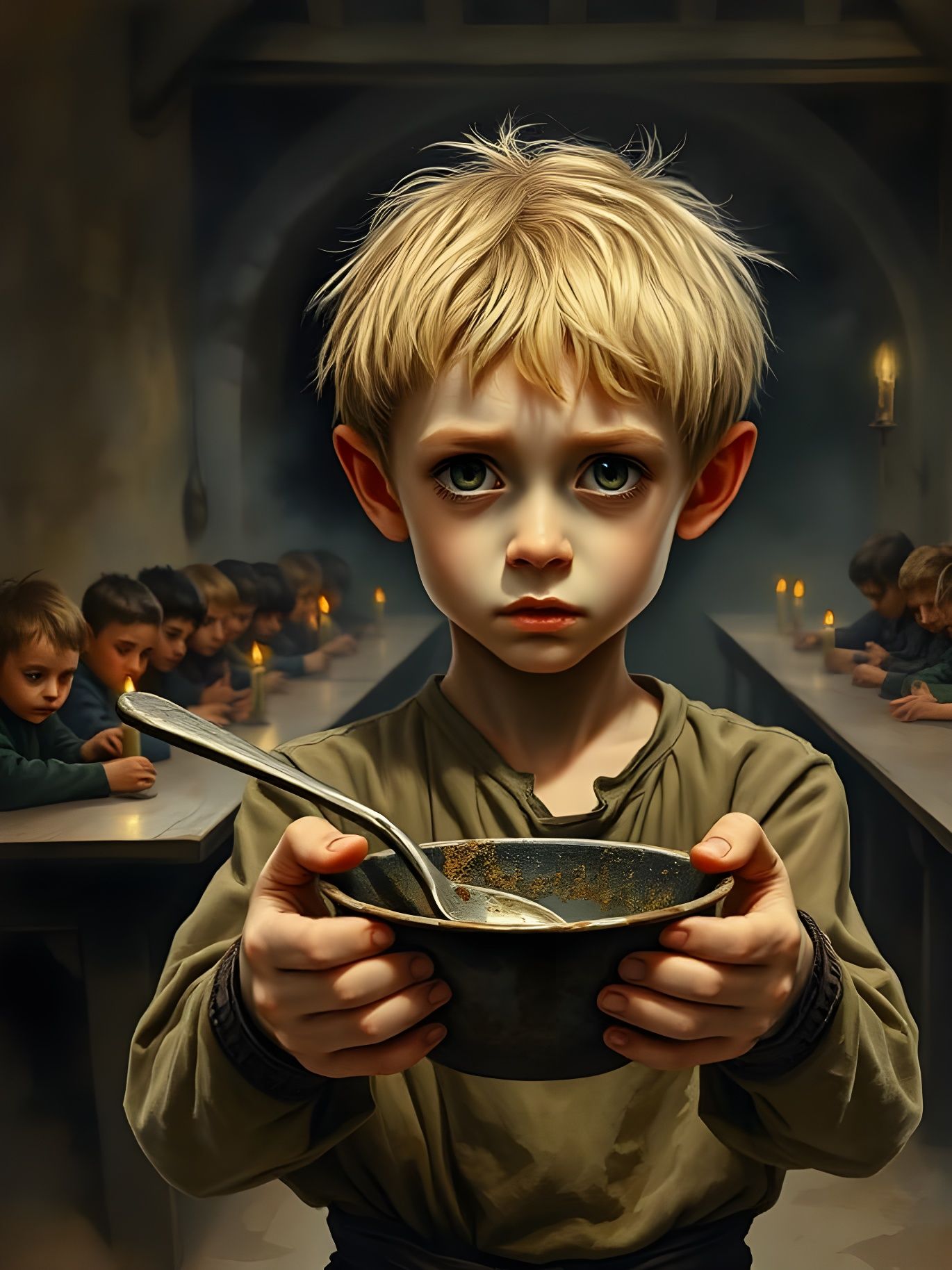 Desperate Orphan Boy Pleads for Food in a Grim 19th-Century ...