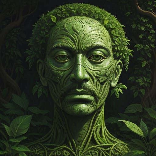 Surreal Face Emerges From Verdant Nature