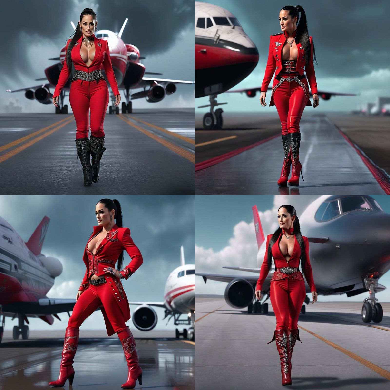 Nikki Bella on Runway in Red Suit: Hyperrealistic Digital Ar...