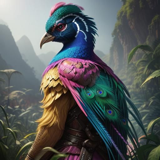 Pink Woman with Peacock Feathers in Hyper-Realistic Fantasy ...
