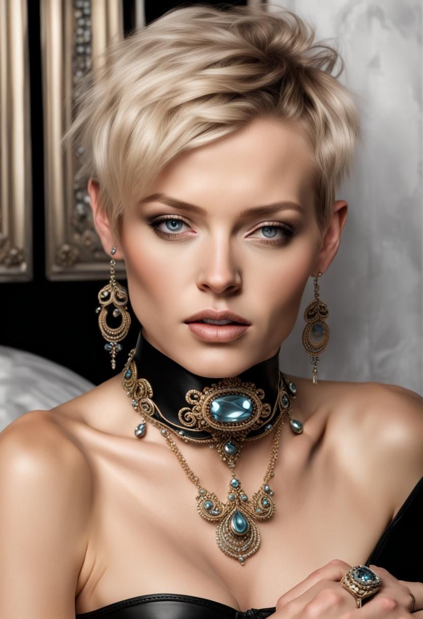 Blonde Woman in Ornate Jewelry Collar