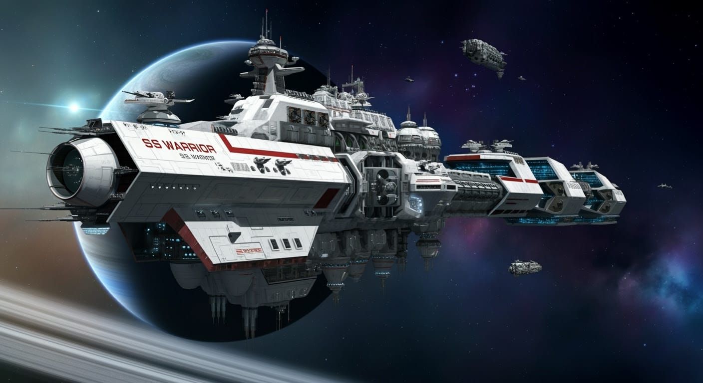 Interstellar Spaceship SS Warrior in Futuristic Style