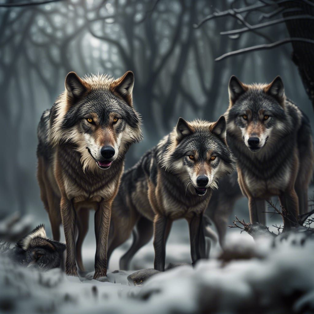 Wolves Hunting as a Team in Hyperrealistic Style