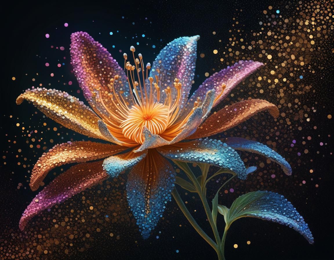Ethereal Abstract Floral Art in Pointillism Style