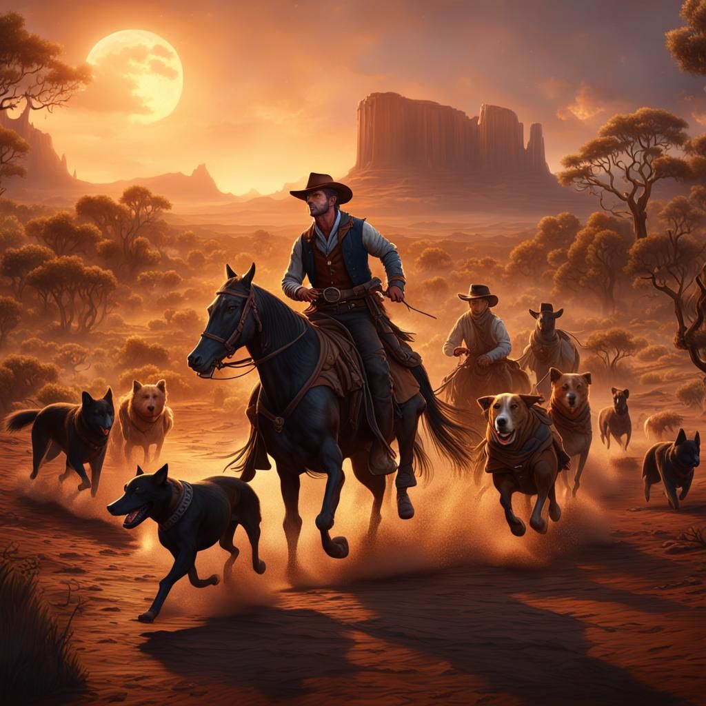 Australian Cowboy Herding Candles: Detailed Matte Painting