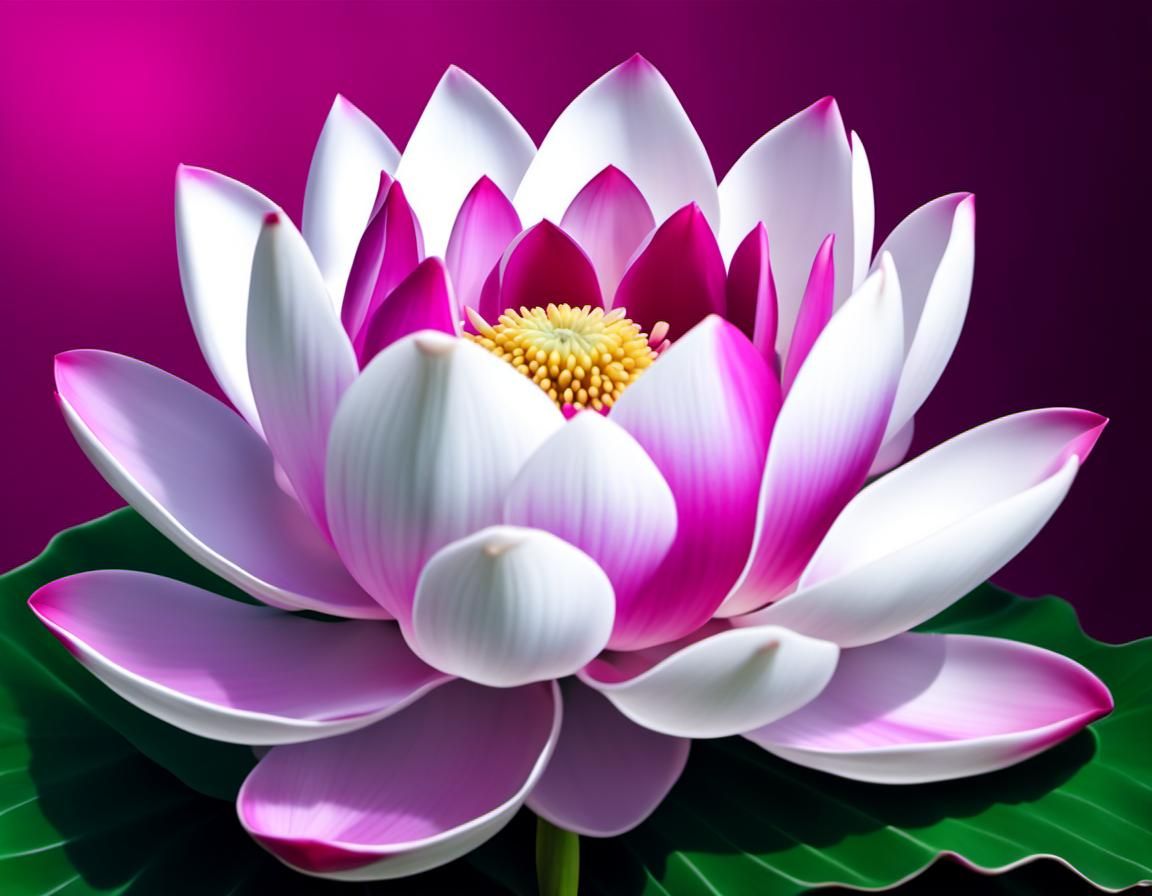 Realistic White Lotus Flower on Magenta