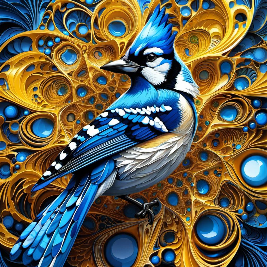 Detailed 3D Fractal Blue Jay with Zentangle Shading