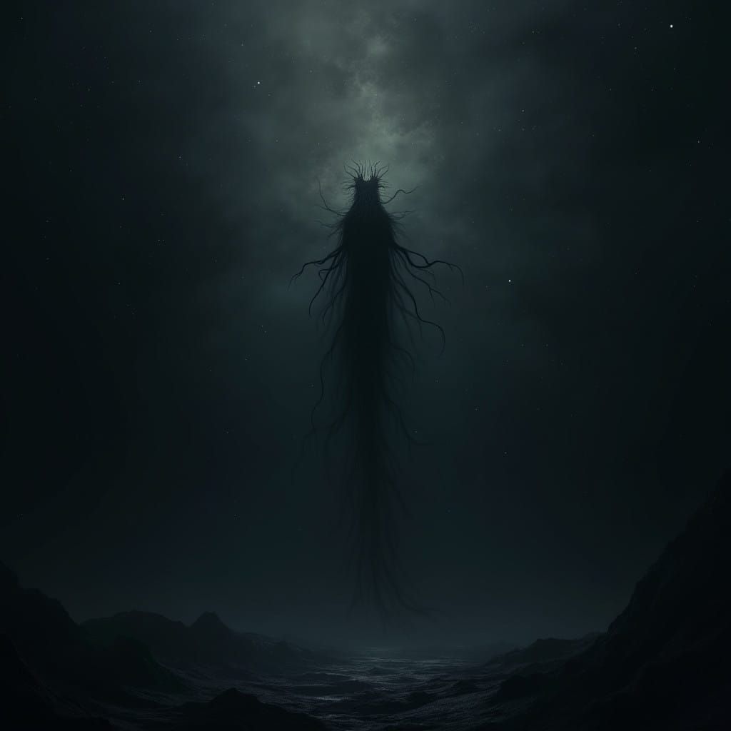 Ethereal Entity in Starless Void, as Dark, Mystical Realism