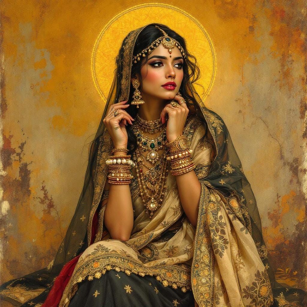 Indian Woman in Traditional Attire, Art Nouveau Style
