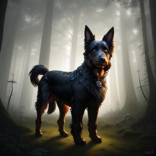 Deutscher Jagdterrier in Mystical Forest: Fantasy Art
