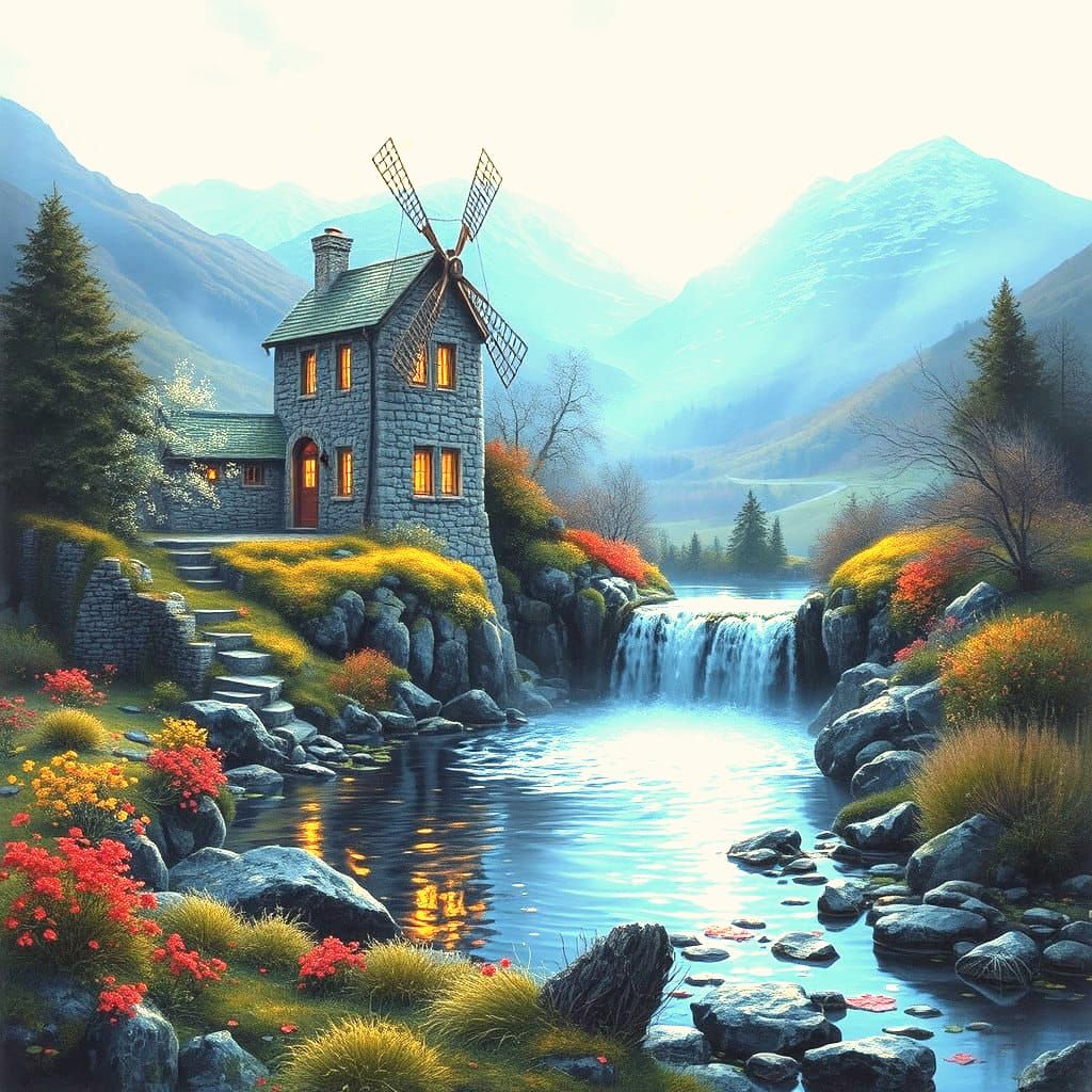 Highland Watermill: Impressionistic Fantasy Landscape