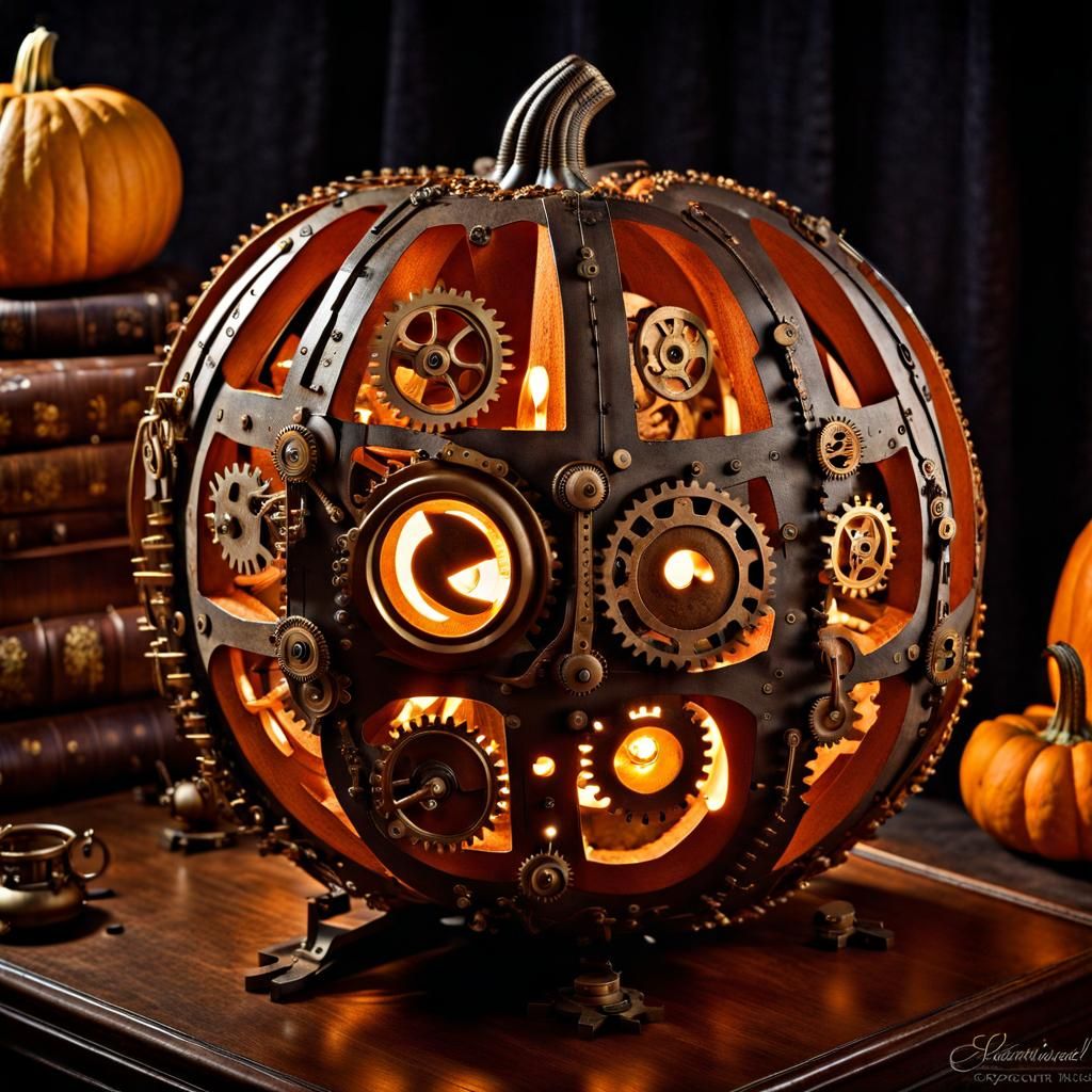 Steampunk Pumpkin Carvings in Abstract Style